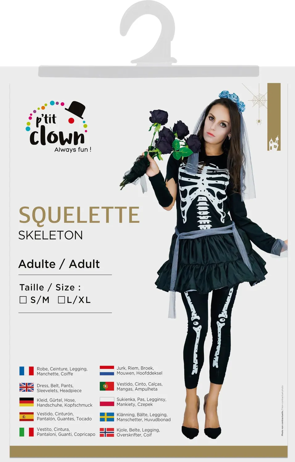 P'tit Clown Squelette costume donna scheletro S/M Halloween