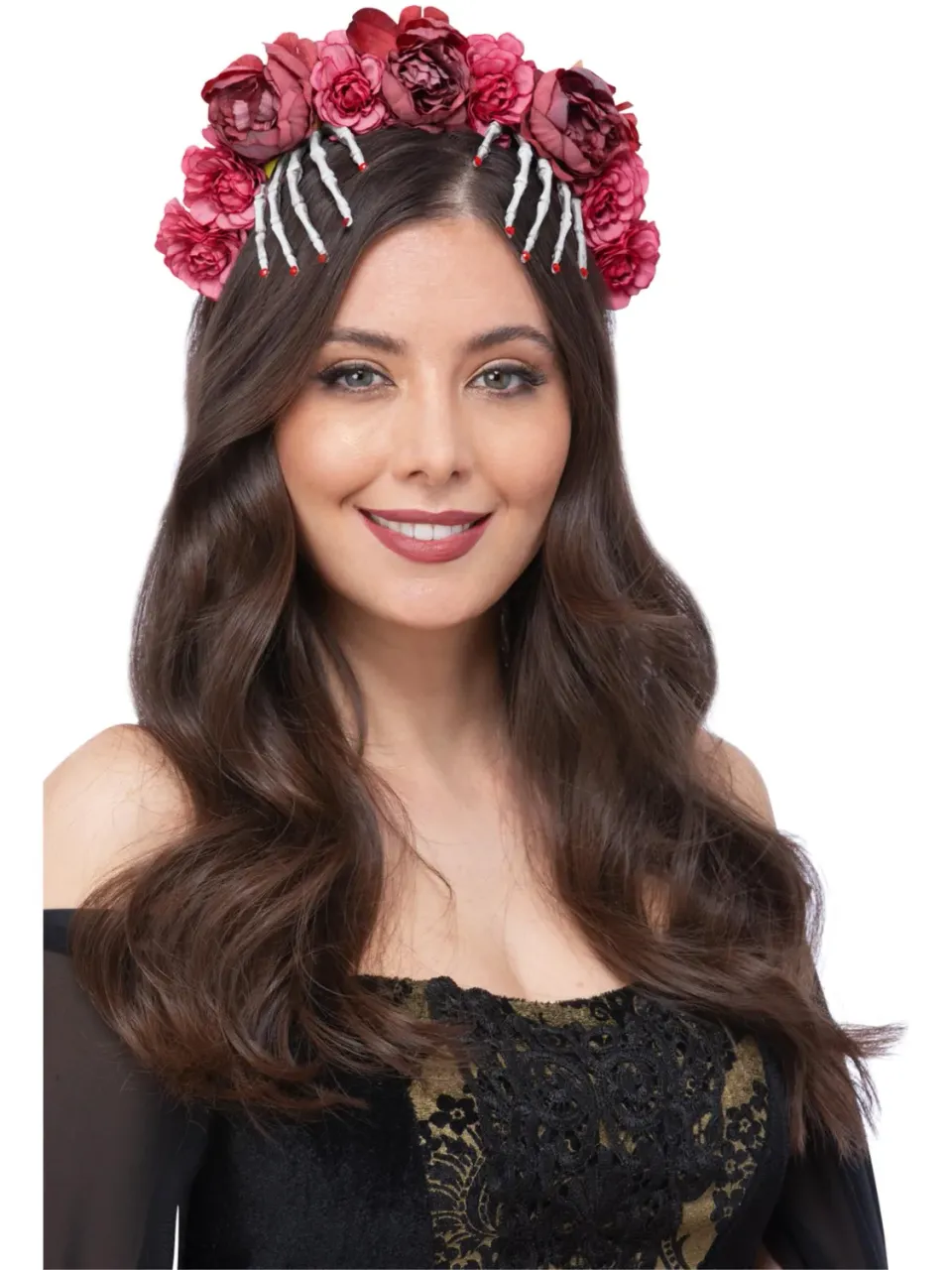 Smiffys Red Rose Skeleton Hand cerchietto Halloween donna