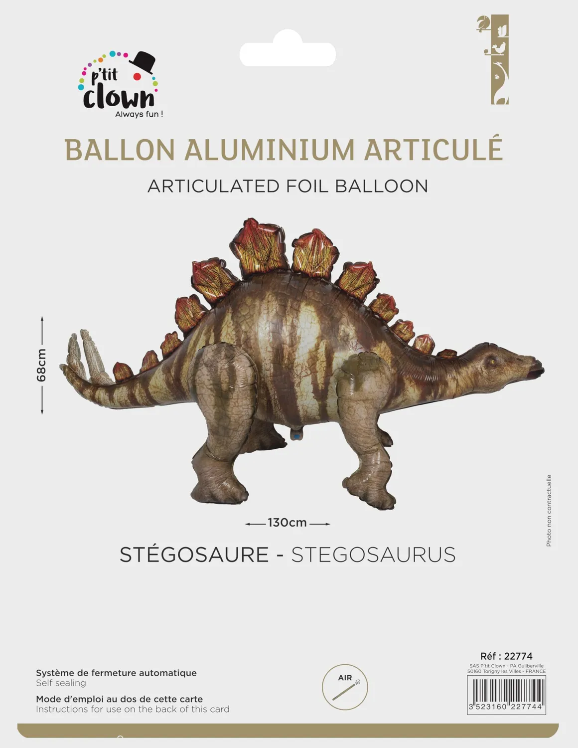 P'tit Clown stegosauro palloncino alluminio snodato da appoggio