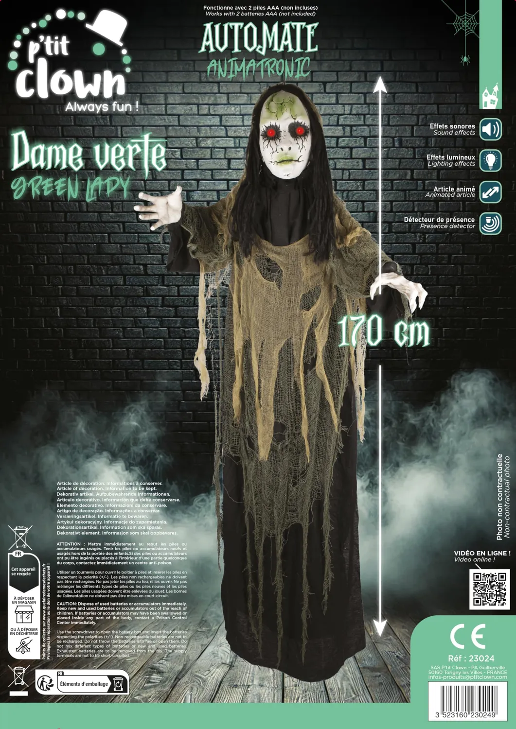 P'tit Clown Signora Verde Fantasma Automa Halloween 170 cm Sonoro