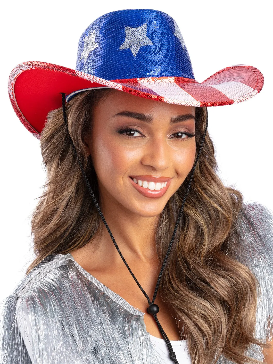 Smiffys Stars Stripes cappello cowboy paillettes USA