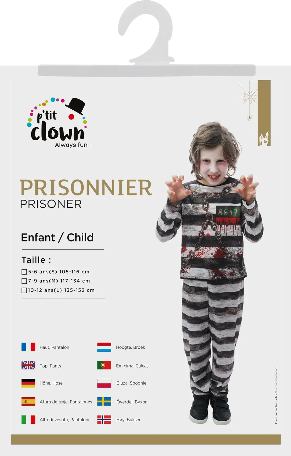 P'tit Clown costume prigioniero zombie 10-12 anni nero