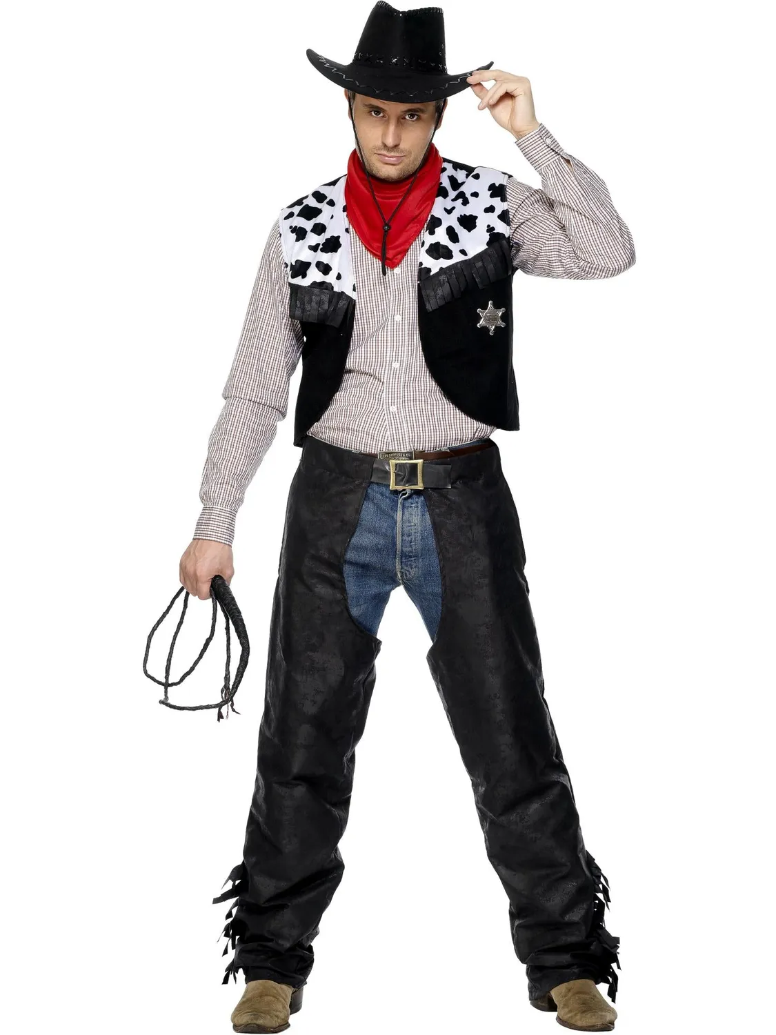 Smiffys Cowboy costume uomo nero con chaps M 38-40