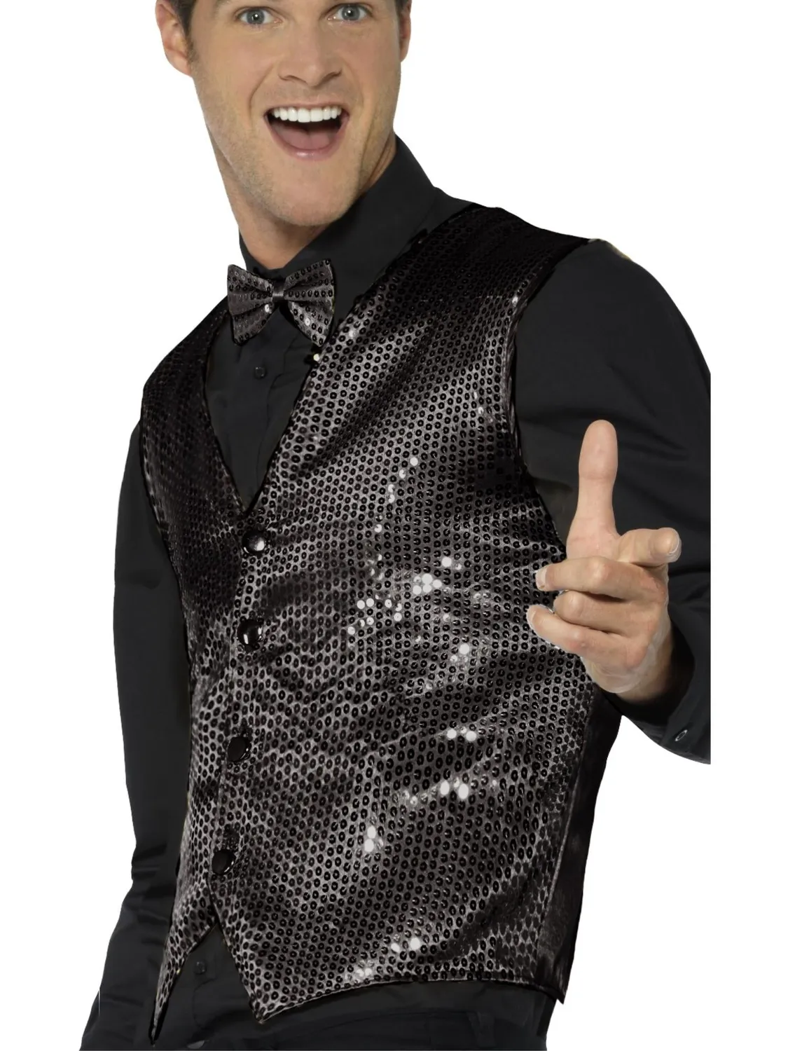 Smiffys Sequin Waistcoat gilet paillettes nero taglia M