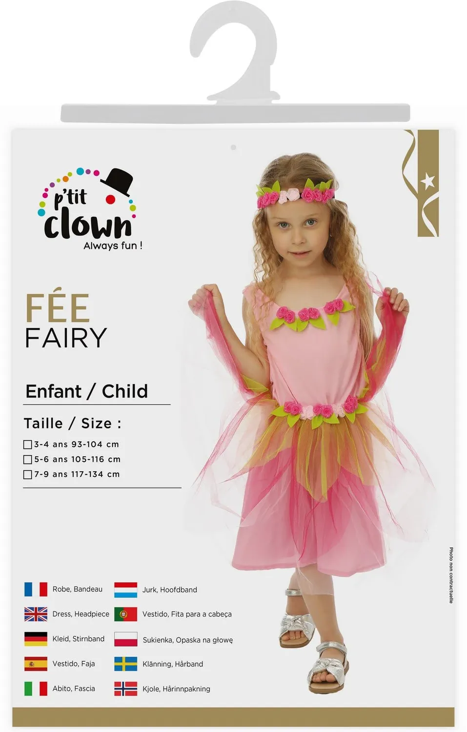 P'tit Clown costume fata rosa 7-9 anni con fascia