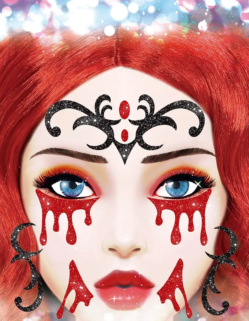 Guirca Adesivi Viso Glitter Vampira Trucco 20x20 cm