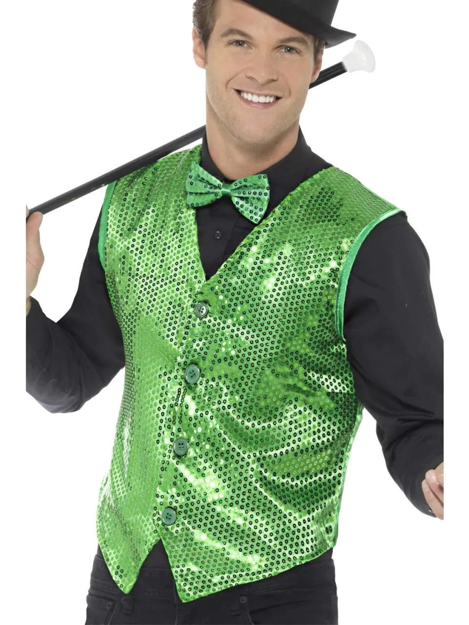 Smiffys Sequin Gilet paillettes verde uomo M