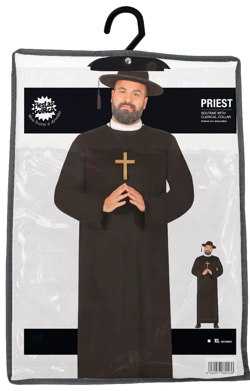 Guirca Prete costume uomo L nero con colletto
