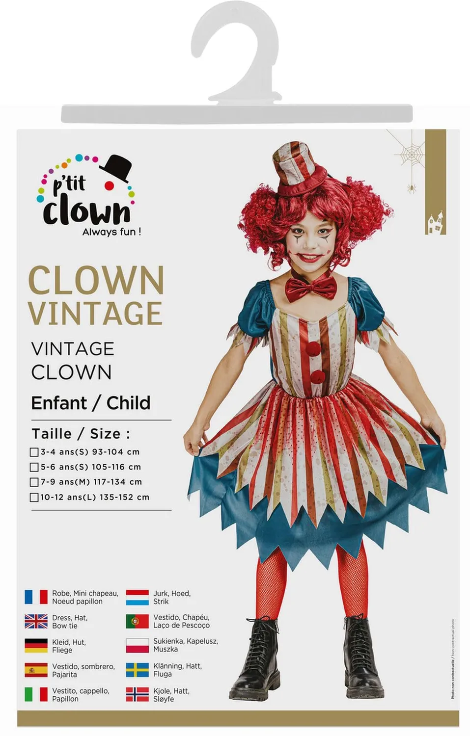 P'tit Clown Clown Vintage Costume Bambina 5-6 Anni