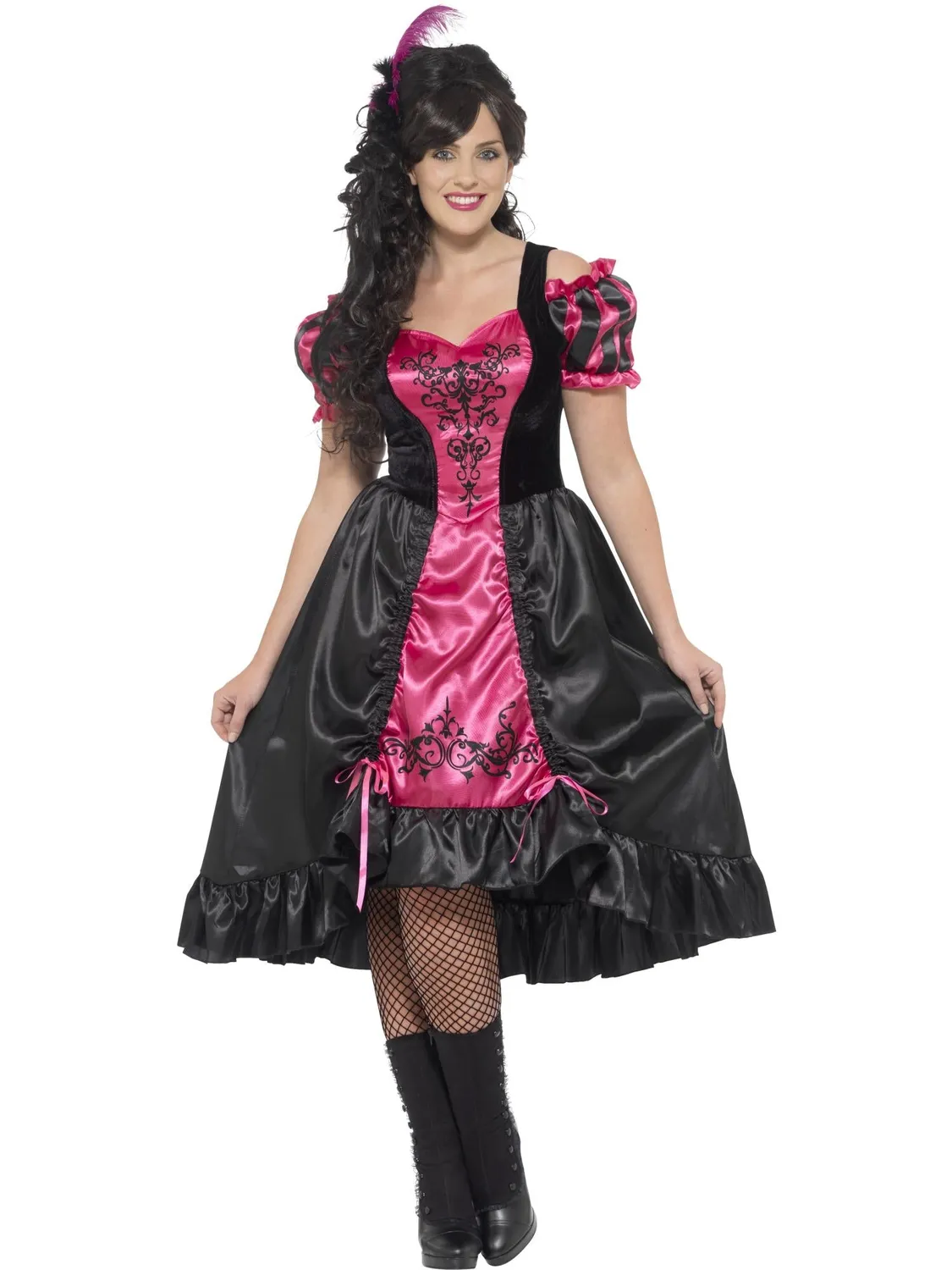 Smiffys Curves Sassy Saloon costume rosa curvy