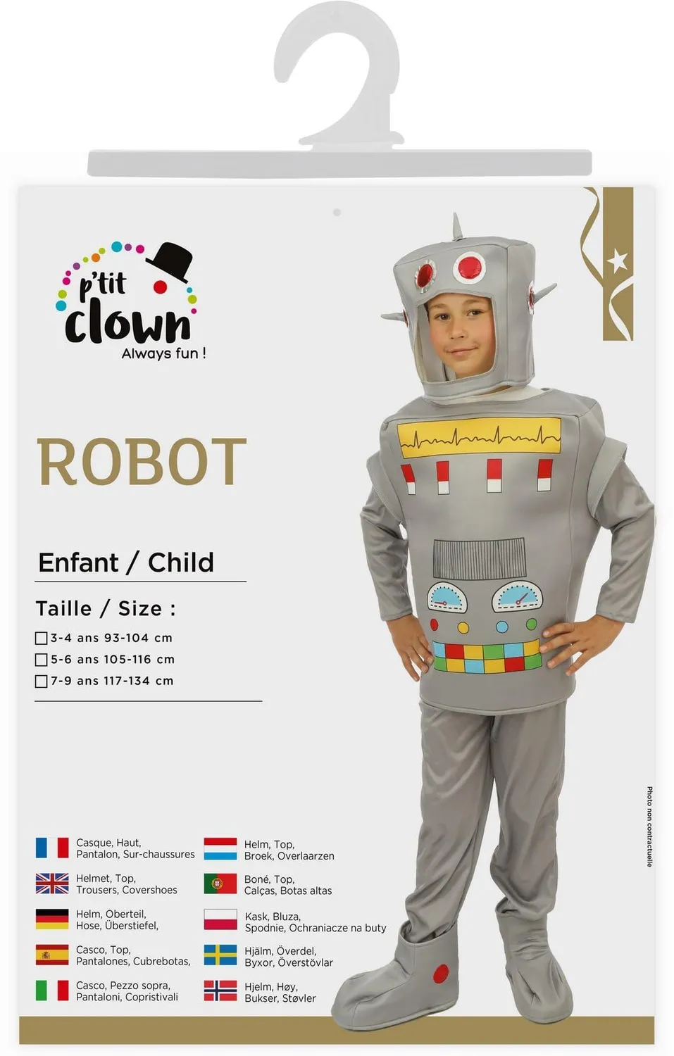 P'tit Clown costume robot bambino 7-9 anni grigio completo