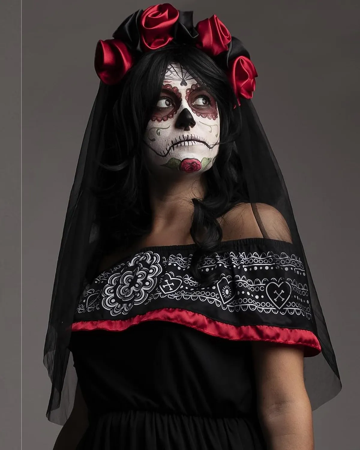 Funidelia Costume Catrina Donna M con Velo Fiori