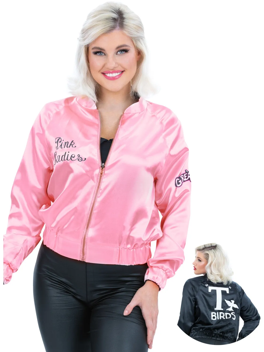 Smiffys Grease giacca reversibile Pink Ladies T-Bird rosa
